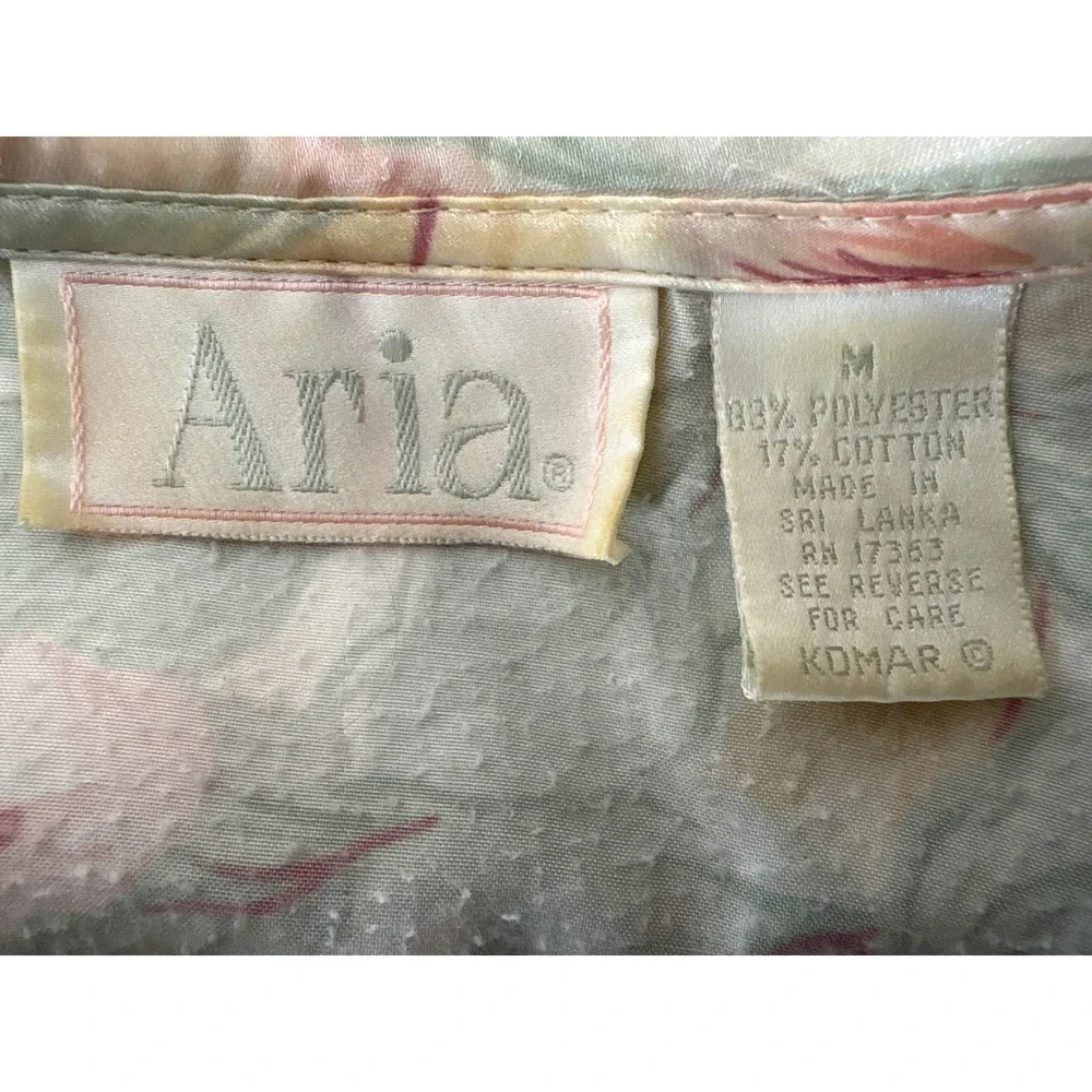 Vintage Aria Womens Pink Green Floral Nightgown Laced Sz M Shabby Chic Victorian
